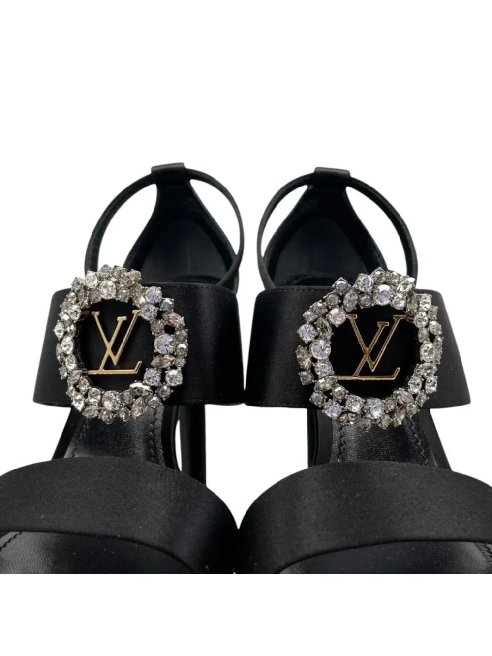 Louis Vuitton High Heels Madeleine Line Sandals 37.5 LV Logo Bijou Rhinestone